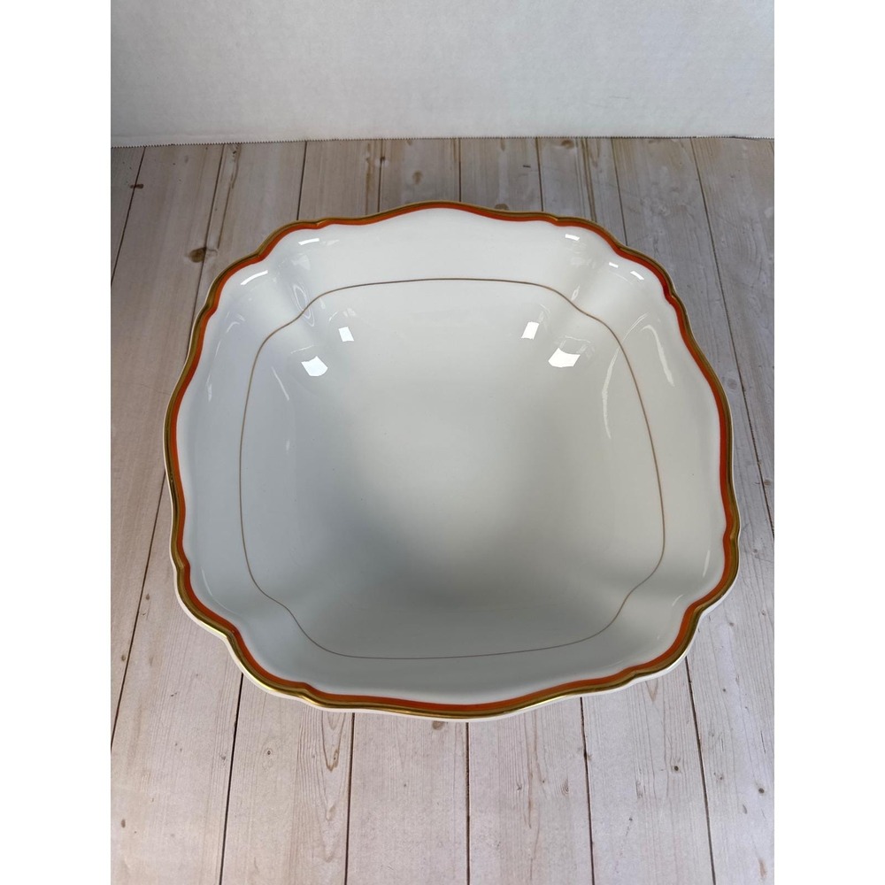 Meissen Orange Band Square Vegetable Bowl Gold Trim Crossed Swords 10.5"